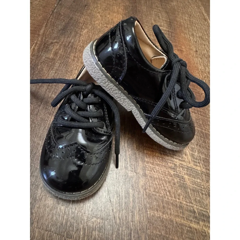 Meckior Toddler Black Patent Oxford Brogue Dress Shoes EU 22 US 5.5/6